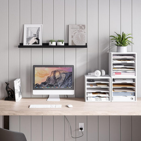 Ballucci File Organizer Paper Sorter, 5 Tier Adjustable Shelves Office Desk Organizer (White)