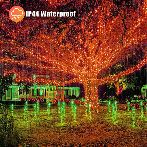 200 LED Halloween Lights, 66ft Orange String Lights, 8 Modes, Plug-in Waterproof for Christmas Halloween Decorations