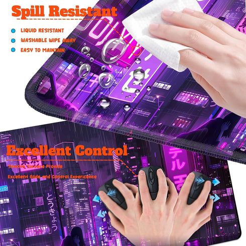 HaoSiTeck 4-Piece Set 35.4 15.7 Extended Large Mouse Pad for Women Men with Purple Anime Design Includes x XXL Large