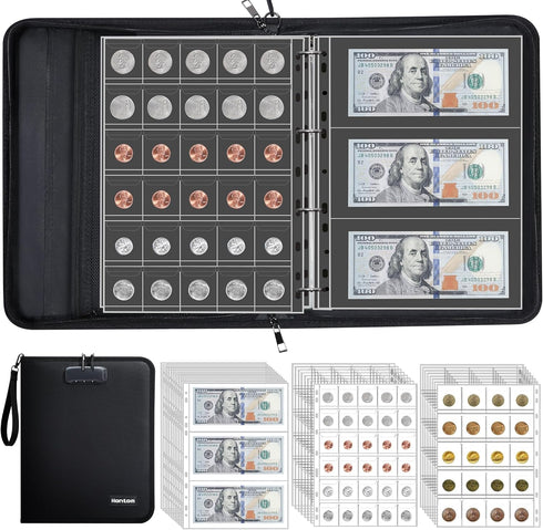 Hontom Coin Collection Album for Collectors with Lock, 400 Pockets Fireproof Coin Holder