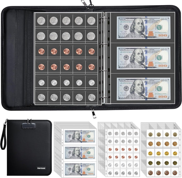 Hontom Coin Collection Album for Collectors with Lock, 400 Pockets Fireproof Coin Holder
