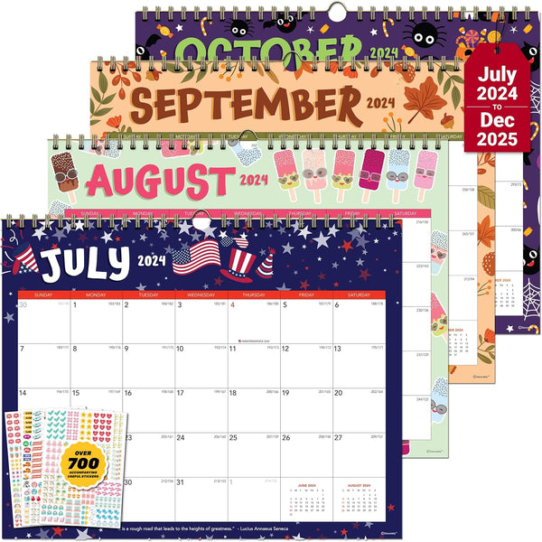 Decorably Wall Calendar Landscape - 18 Months Academic 2024 Calendar, July 2024 to Dec 2025, 14.5x11.5 inch