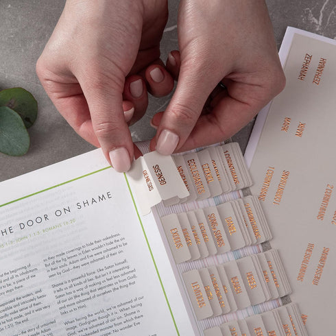 DiverseBee Laminated Bible Tabs - 73 Bible Tabs with Copper Embossed Lettering for Journaling