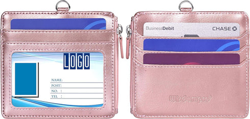 Wisdompro Badge Holder with Zip, 2-Sided PU Leather ID Holder with 1 ID Window, 4 Card Slots, Zipper Pocket, 20 Inch