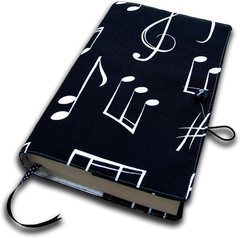 Book Sleeve Cover, Musical Clef Black Pattern, Washable Fabric Protector for Paperback, Padded Case