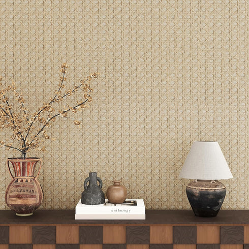 15.7''x118'' VEELIKE Non-Textured Taupe Brown Rattan Wallpaper Peel and Stick Rattan Look Contact Paper for Cabinets