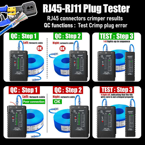 NF-468CS Ethernet Cable Tester, RJ45/RJ11/CAT5/CAT6/CAT5E/CAT6A/CAT7/POE, UTP/STP Continuity Tester, Network Tools
