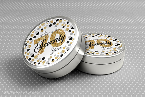 Cheers to 70 Years Party Sticker Labels, 40 2" Circle Stickers by AmandaCreation for Party Favors
