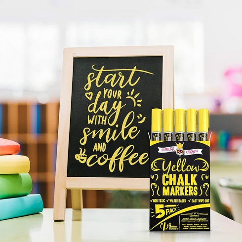 CHALKY CROWN Liquid Chalk Marker Pen, Dry Erase Marker for Chalkboard Signs, 6mm Reversible Tip, Yellow