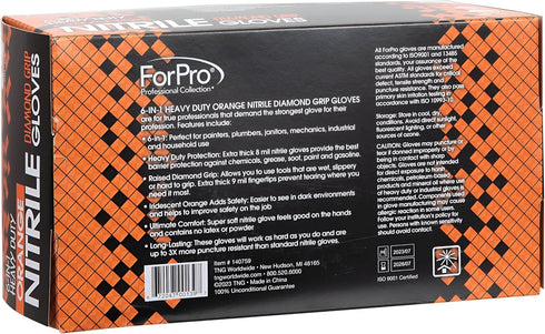 ForPro Heavy Duty Disposable Nitrile Gloves | Orange, 8 Mil, Industrial Grade, Latex-Free, 100-Count