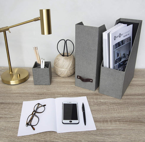 Bigso Box of Sweden Estelle Canvas Fiberboard Magazine Storage Box, Gray, 12.6" x 4.5" x 9.8"