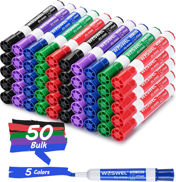 WOSWEL Dry Erase Markers, Chisel Tip Whiteboard Markers, Low Odor Thick Dry