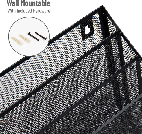 Mind Reader Vertical File Storage, Desktop Organizer Wall Mount, Metal Mesh for Office