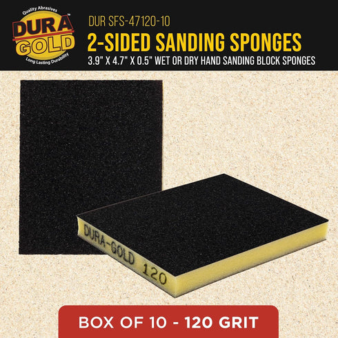 120 10 4.7" 3.9" Dura-Gold Grit Double-Sided Sanding Sponges, Box of - Performance Flex x Wet or Dry Flexible Softback