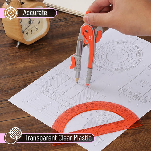 Mr. Pen Compass and Protractor Set, Red Geometry Tool for Drawing, Math Compass, Protractor Set
