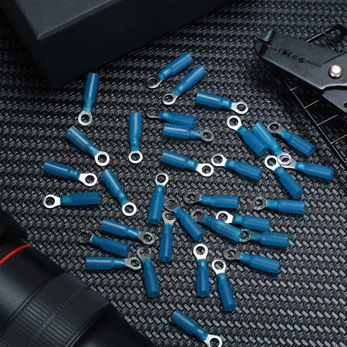 300 Pcs Heat Shrink Ring Terminals #10 Blue, 16-14 AWG Electrical Connectors, Waterproof and Insulated