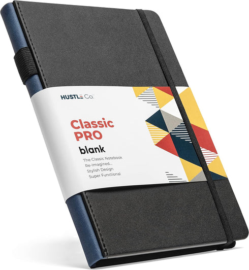 Thick Blank Journal Notebook with Unlined Pages, Deluxe 120gsm Ink Resistant Paper, 160 Pages, Black