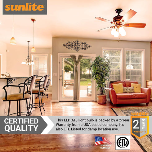 Sunlite 80334-SU LED A15 Light Bulb, 6 Watts (40W Equivalent), E17 Base, 480 Lumens, Dimmable, 3000K Warm White, 1 Count