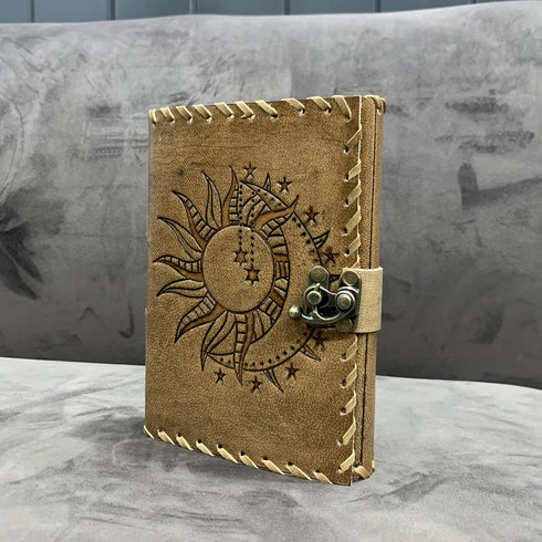 Vintage Sun & Moon Emboss Journal, 240 Pages, Leather Sketchbook, Notebook for Men & Women (Vintage Brown)