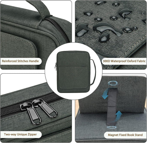 Bible Covers for Men & Women, Carrying Church Bag with Handle, Zipper, Multi-Pockets for Scripture Study, Deep Gray