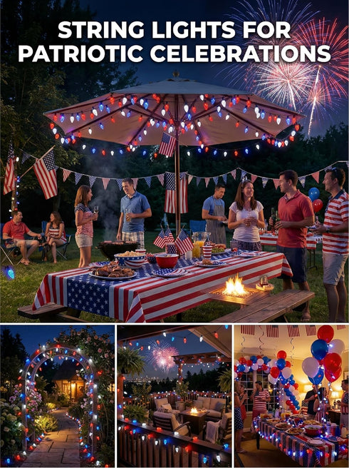 C6 23FT 50LED 4th 8 ITICdecor Solar String Lights Outdoor Waterproof, Solar Strawberry Lights Decoration for of July