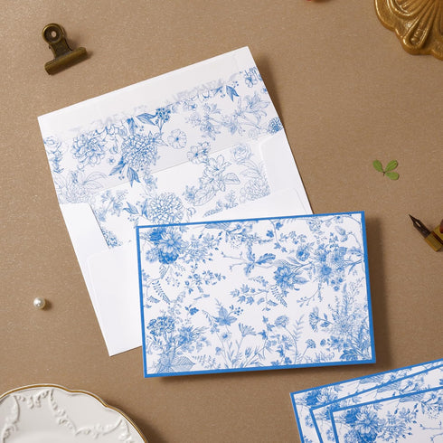 50 Pack Crisky Blue Floral Blank Note Cards with Envelopes & Stickers, Gold Foil Bridal Shower Thank You Cards Greeting