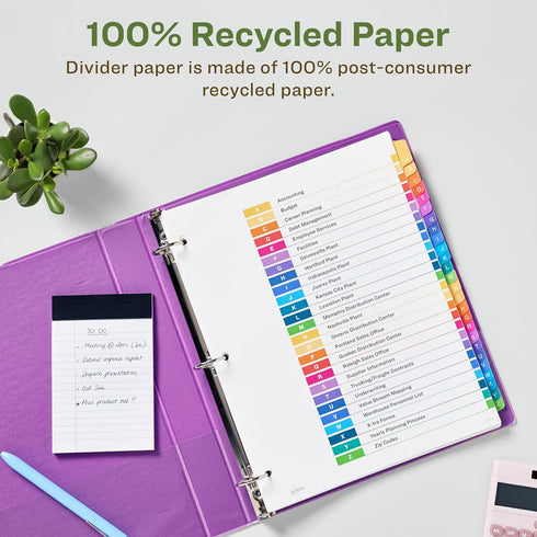 Avery EcoFriendly Recycled Dividers for 3 Ring Binders, A-Z Multicolor, 26 Tabs, 1 Set (11085)