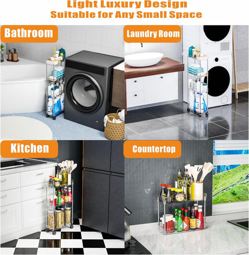 Yieach 4 Wheels,6.3W Clear Tier Slim Rolling Storage Cart with Thin Shelf,Bathroom Storage Cabinet,Skinny Laundry