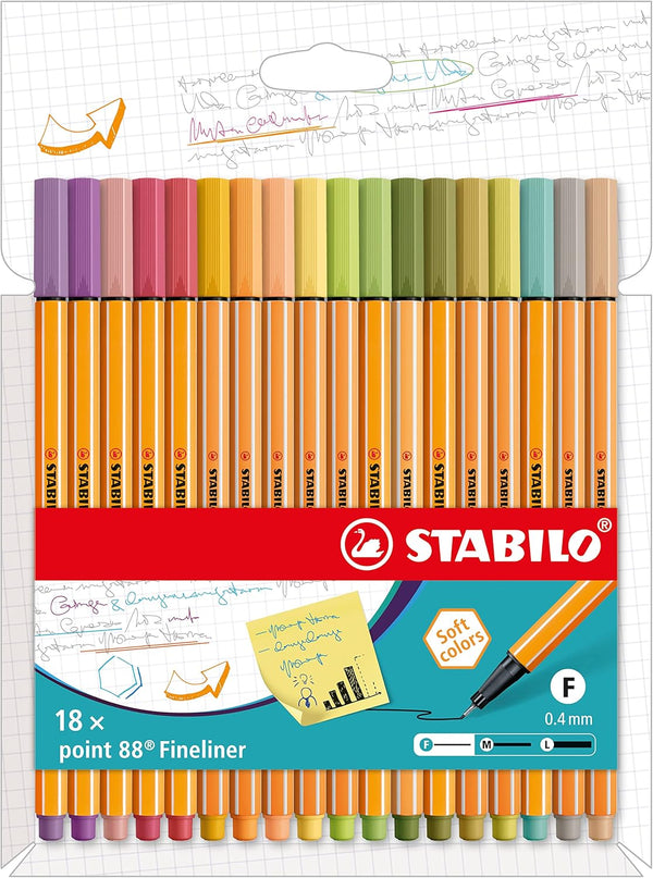 STABILO Fineliner point 88, Wallet of 18 Assorted Colors