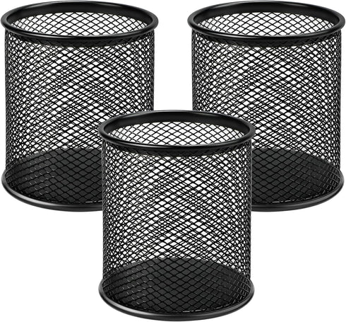 MaxGear Pen Holder, 3 Pack Pencil Holder for Desk, Premium Mesh Metal Organizer, Black, 3.7’’ Tall