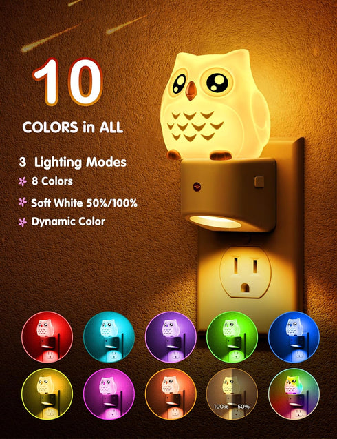 3D 3000K, 3 L LOHAS LED Night Light for Kids, Owl Night Light Plug in, Dusk to Dawn Nursery Night Lights, RGB+Soft