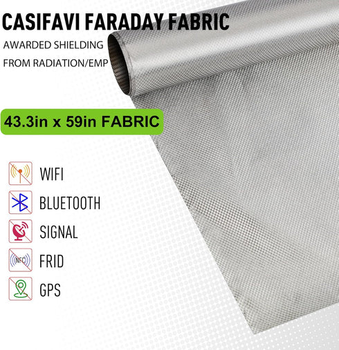 Faraday Fabric,Faraday Cloth Conductive Material Cover for WiFi, Cell, Bluetooth, RFID, EMP Protection (43.3” x 59”)