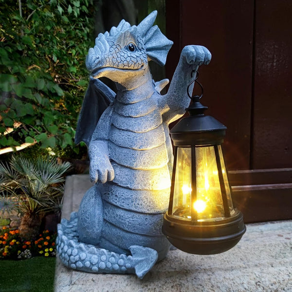 VIOYOUNS Solar Garden Decor Dragon Statues with Solar Lantern,Dragon Figurine Lights Outdoor Decorations