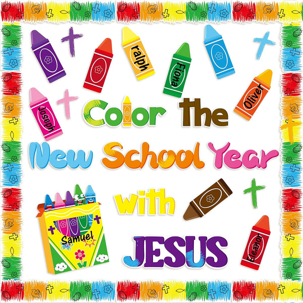 BeYumi 88Pcs Color the New School Year with JESUS Christian Bulletin Board