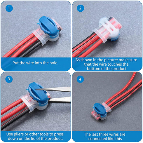 30Pcs Waterproof 3 Way Wire Connectors, Self-Stripping Pigtail Connectors for 22-14 AWG Electrical Cables