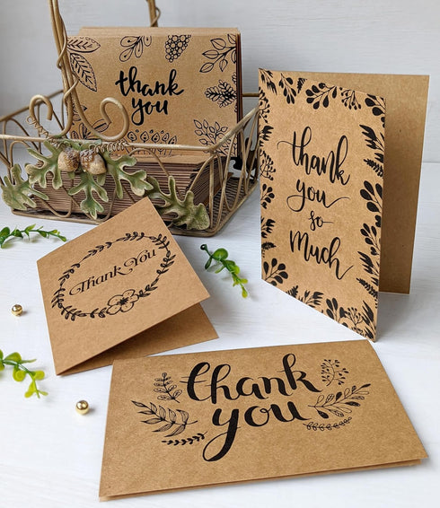 T&M Quality Designs LLC 150 10 4x6 Inch Thank You Cards with Matching Brown Kraft Envelopes and Stickers - Elegant