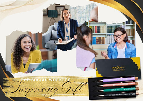 InnoBeta Social Worker Gifts for Women - Ballpoint Pen Set of 4 with Inspirational Quote, Office Tools