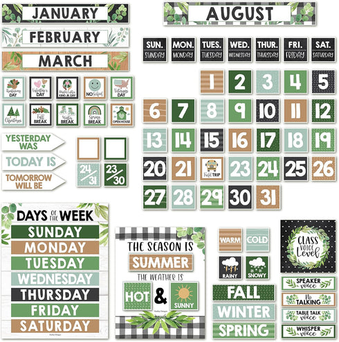 Hadley Designs Farmhouse Classroom Calendar Set, Bulletin Board Sets for Teachers, School Calendar Decor