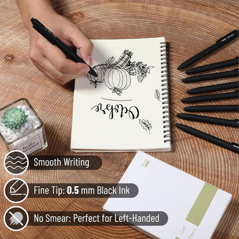 Mr. Pen Retractable Gel Pens, 10 Pack Black Ink, Fine Point 0.5mm, Aesthetic Pens for Journaling, Fast Dry