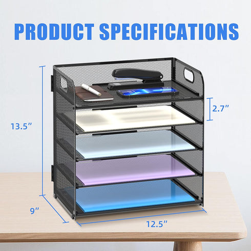 Supeasy 5 Trays Paper Organizer - Mesh Desk File/Letter Organizer, Black Paper Sorter for Office, Home, School