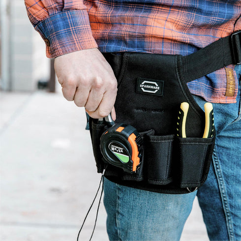 Sparkware Tool Pouch with Belt | Utility Belt for Electricians, Carpenters, and Construction Workers | Black, Medium