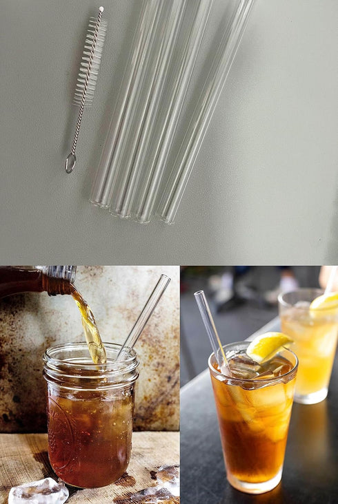 Reusable Clear Glass Blowing Tubes, 4" (100mm) Length, 5 Pcs with Cleaning Brush and Protect Box