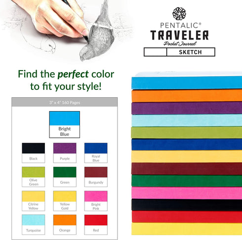 Pentalic Pocket Sketchbook: 3 x 4" Traveler Journal, 160 Pages, Bright Blue