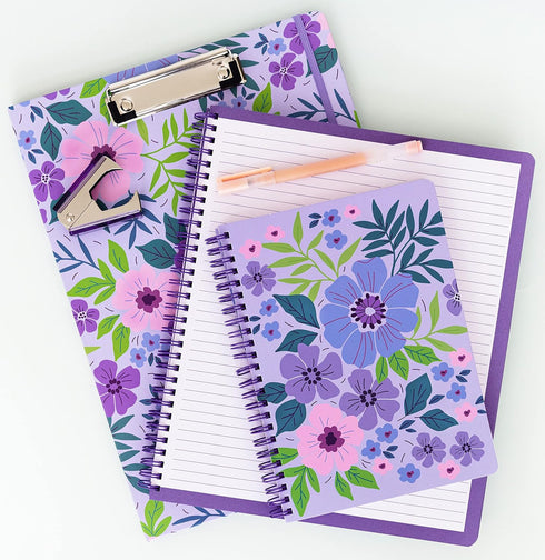 Steel Mill & Co Large Spiral Notebook, College Ruled, 11" x 9.5", Durable Hardcover, 160 Lined Pages, Lilac Floral