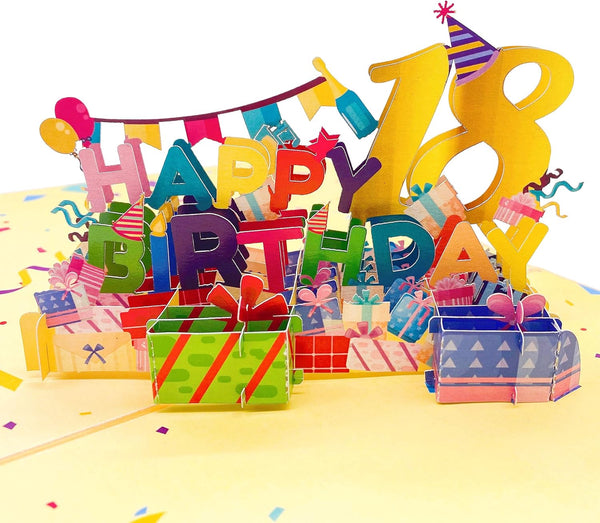Liif Happy 18th 3D Pop Up Birthday Card, 18 Year Old Card for Girl, Boy, Son, Daughter, Nephew | Large Size 8 x 6 inch