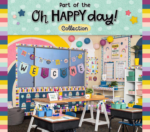 Teacher Created Resources Oh Happy Day Pom-Poms & Tassels Straight Rolled Border Trim - 50ft for Classrooms