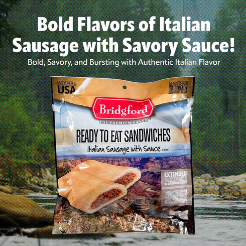 3 Pack Backpacking Bridgford Italian Sausage - Shelf-Stable Survival Food Storage Meals - - Italian Flavored Camping