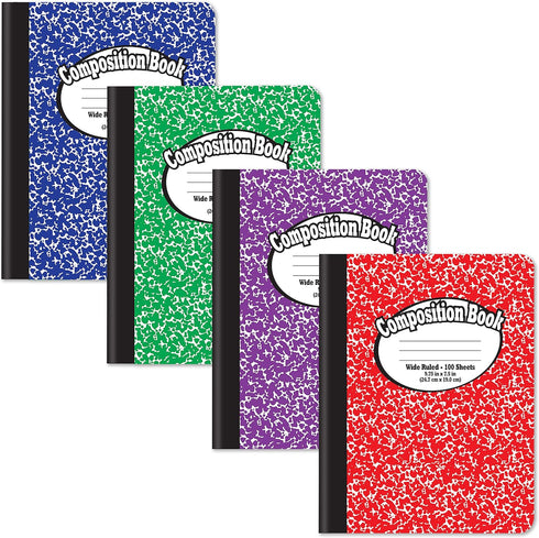 Better Office Products Composition Book Notebook, Hardcover, Wide Ruled, 100 Sheets, 9.75" x 7.5", Assorted Covers