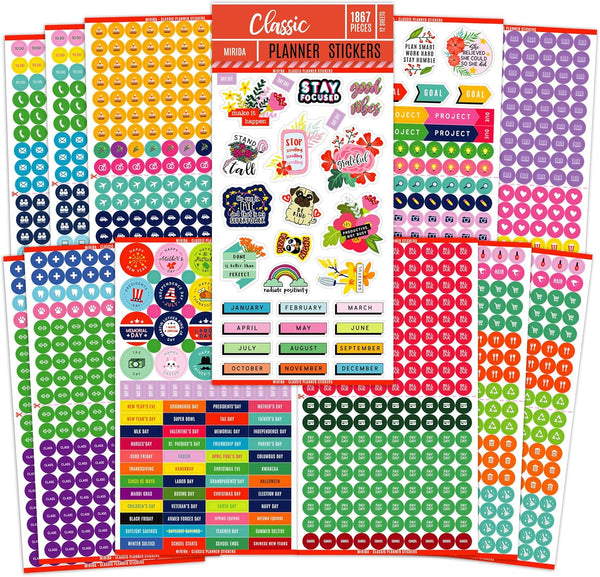 Mirida Planner Stickers – 1867 Daily Icons and Inspirational Stickers for Adults Calendar, Classic Pack for Budget,