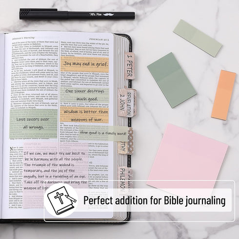 Mr. Pen Pastel Transparent Sticky Notes, 200 Pcs, Bible Sticky Notes, Planner Tabs, Repositionable Book Sticky Notes